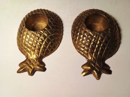 Set of Small Brass Pineapple Shaped Candleholders