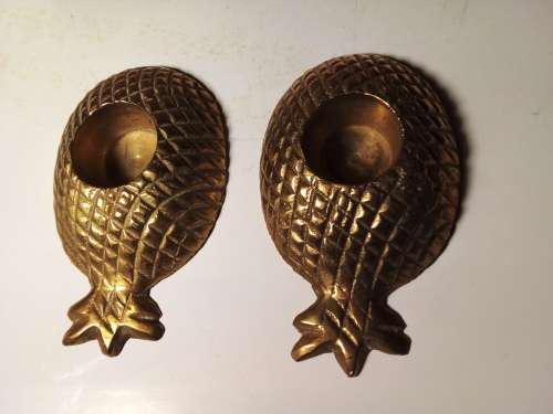 Set of Small Brass Pineapple Shaped Candleholders