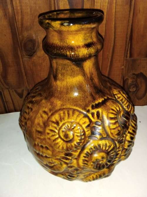 Vintage Potbelly Glazed Pottery Vase with Markings