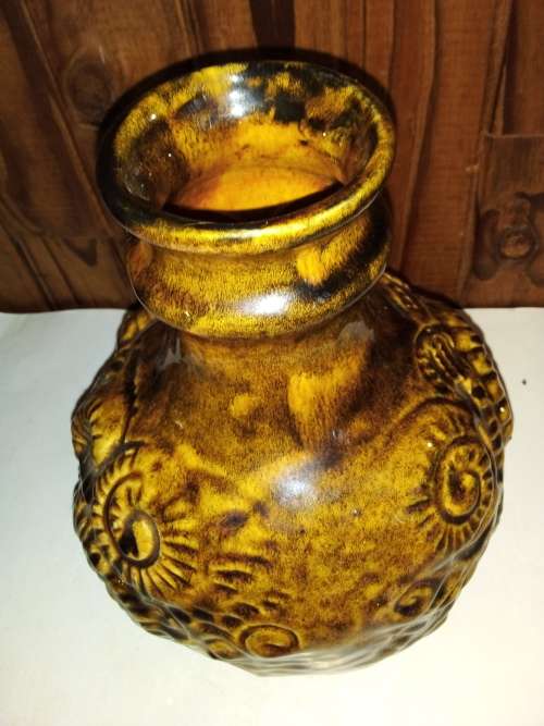 Vintage Potbelly Glazed Pottery Vase with Markings