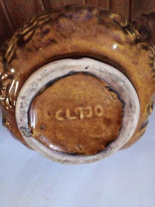 Vintage Potbelly Glazed Pottery Vase with Markings