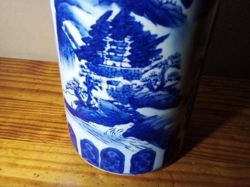 Solid Large Blue Willow Design Vase - No Markings