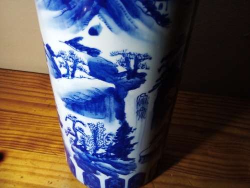 Solid Large Blue Willow Design Vase - No Markings