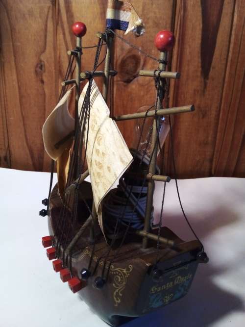 Small Vintage Wood Ship Model with Light