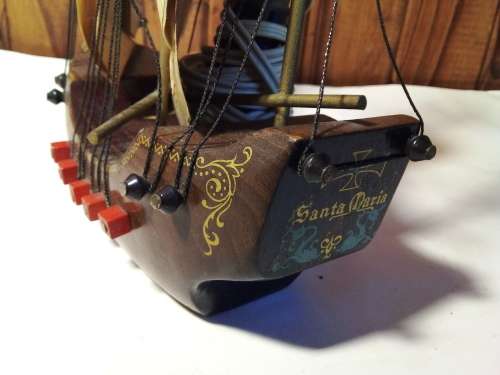 Small Vintage Wood Ship Model with Light