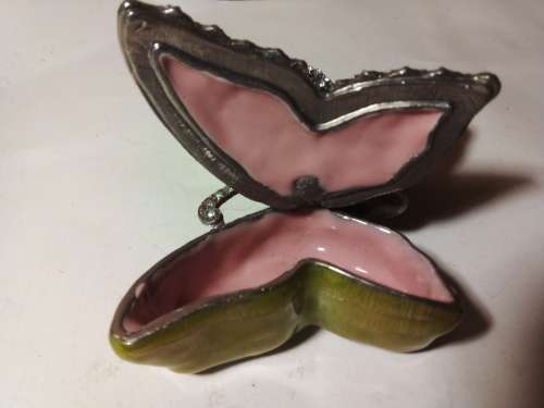 Solid Enamelled Metal Butterfly Shaped Trinket Holder with Stones (S29)