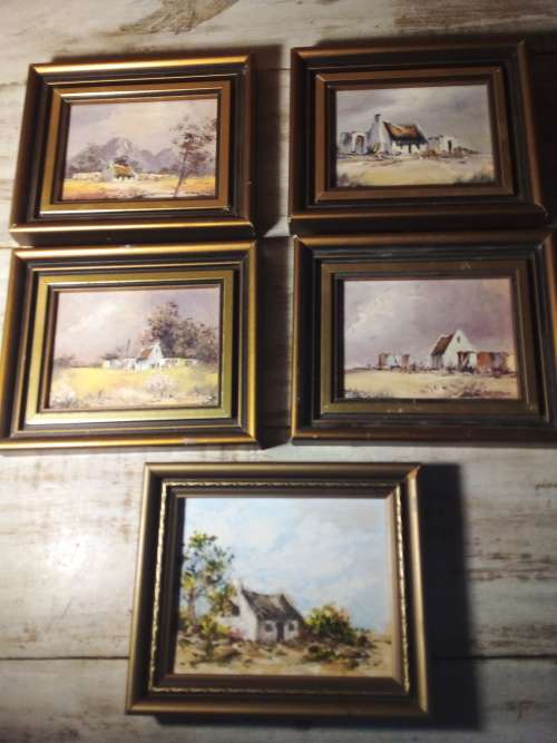 Four Miniature Paintings by Same Artist & One Extra