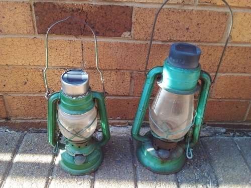 Two Rusted Old Non-working Lamps for Decor Only