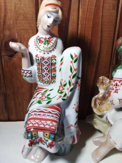 Pair of Ukranian Ladies Doing Needlework Figurines