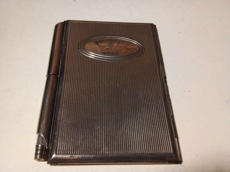 Vintage Metal Card/Note Holder with Non-working Pen
