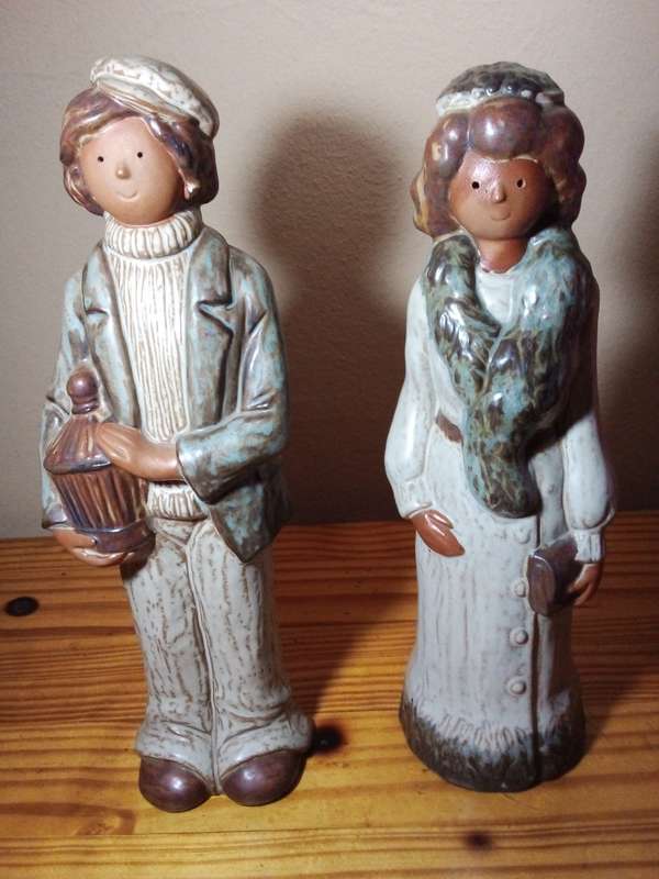 Nice Size Male & Female Glazed Clay Figurines