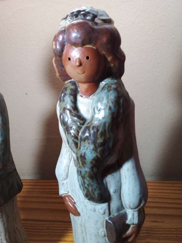 Nice Size Male & Female Glazed Clay Figurines