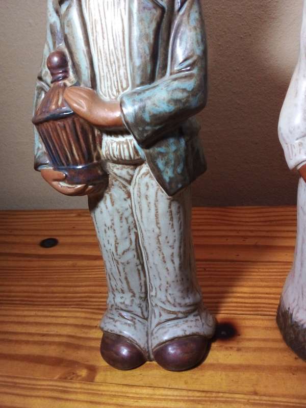 Nice Size Male & Female Glazed Clay Figurines