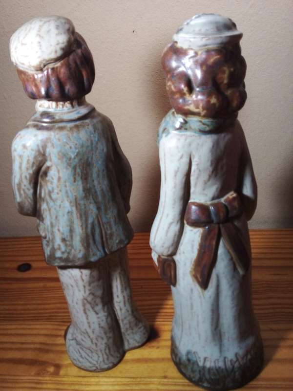 Nice Size Male & Female Glazed Clay Figurines