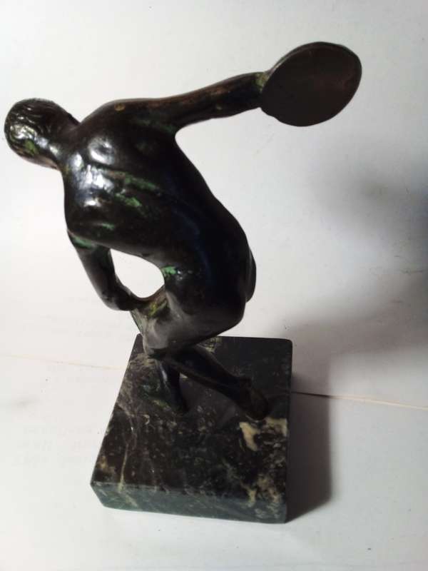 Bronze Discus Thrower Myronos Greece Statue on Marble Base (SP035)