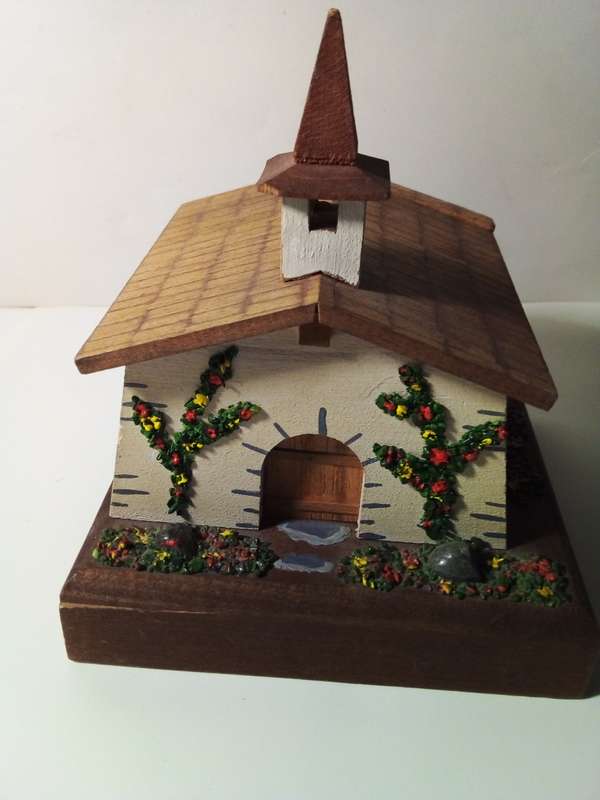 Vintage Musical Wooden Church Model from Switzerland