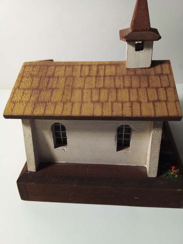 Vintage Musical Wooden Church Model from Switzerland