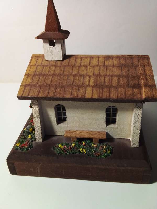 Vintage Musical Wooden Church Model from Switzerland