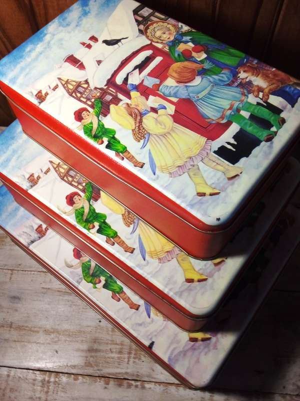 Set of Three Small to Large Christmas Theme Tins