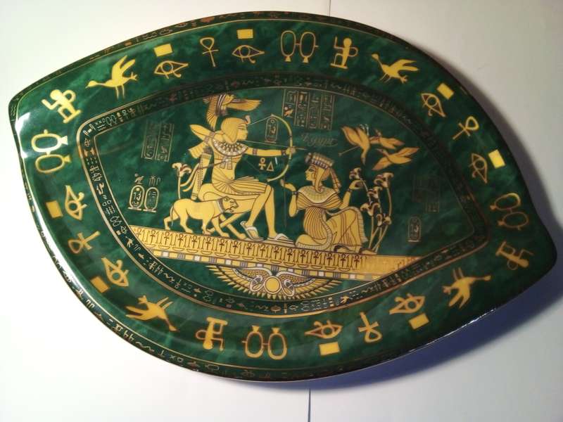 Rare Fathi Mahmoud Limoges Green & Gold Platter