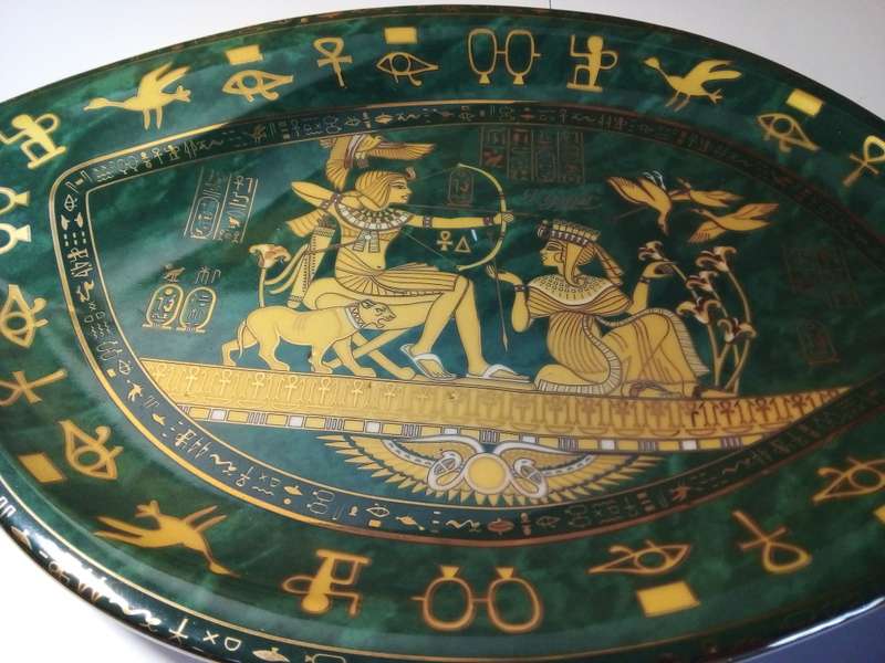 Rare Fathi Mahmoud Limoges Green & Gold Platter