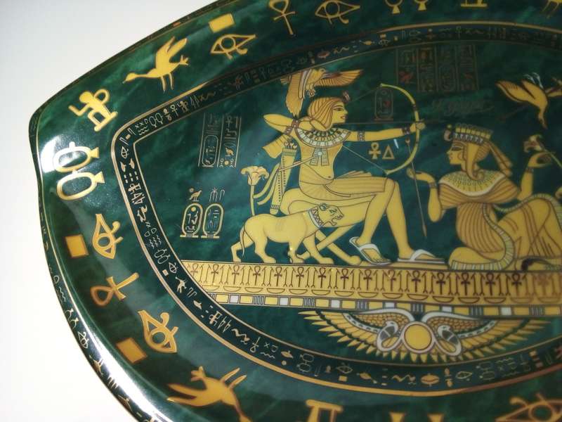 Rare Fathi Mahmoud Limoges Green & Gold Platter