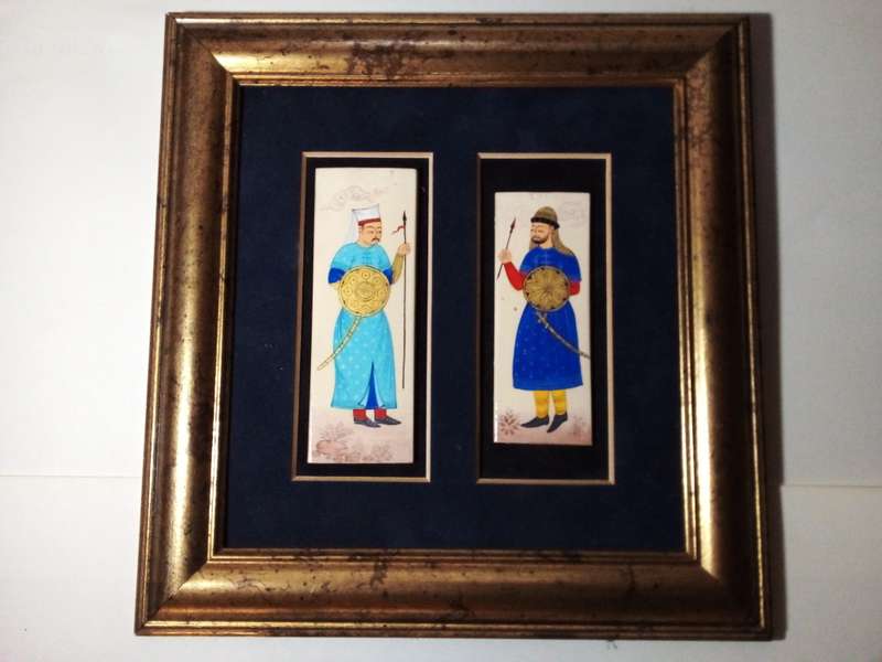 Framed Wall Hanging Depicting Two Oriental Warriors