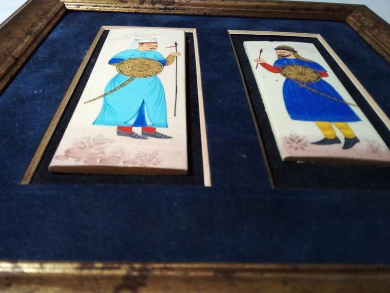 Framed Wall Hanging Depicting Two Oriental Warriors