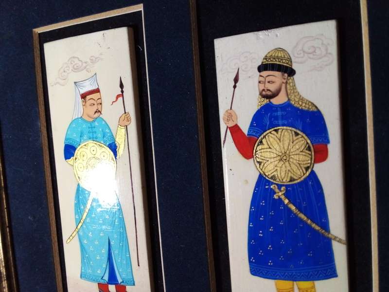 Framed Wall Hanging Depicting Two Oriental Warriors