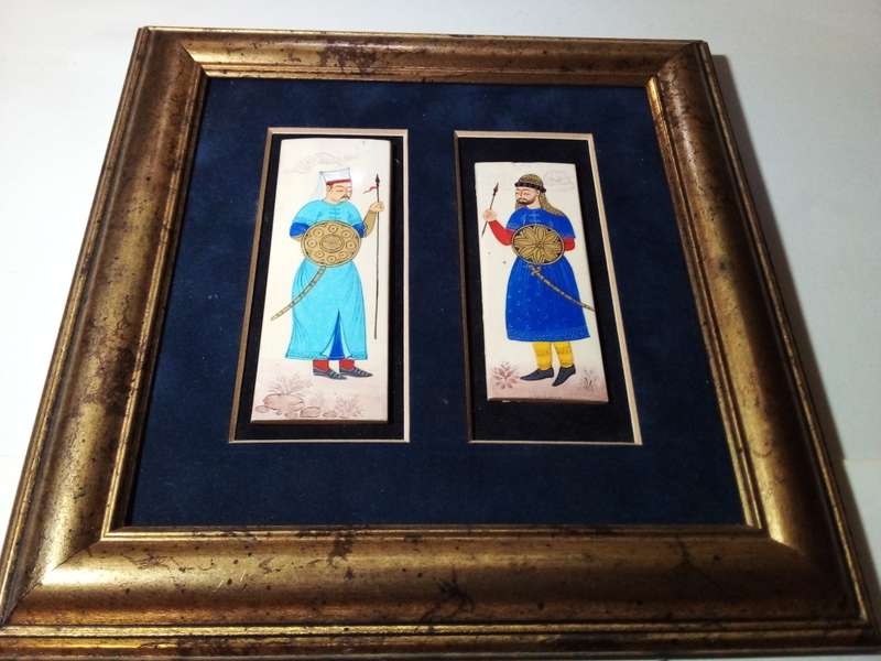 Framed Wall Hanging Depicting Two Oriental Warriors