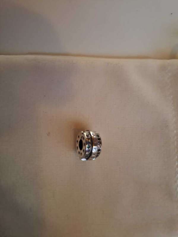 Sterling Silver `Forever` Charm Clip with Blue Zirconias