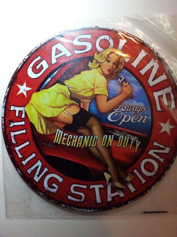 Circular Tin Metal Gasoline Filling Station Sign