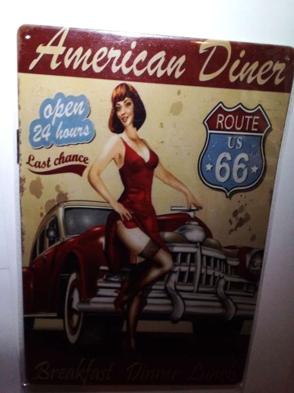 Tin Metal Route 66 American Diner Sign