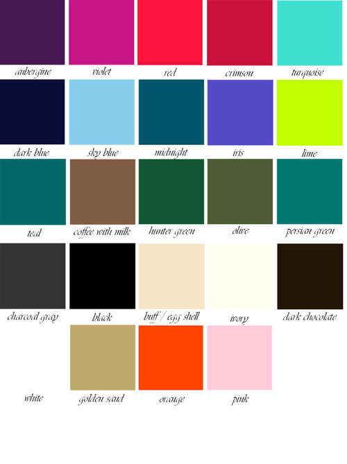 INFINITY DRESS COLOUR SWATCHES