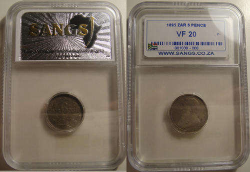 1895 Paul Kruger ZAR Sixpence (6d) : HIGH GRADED Graded VF20 START R 1 CHRISTMAS SPECIAL