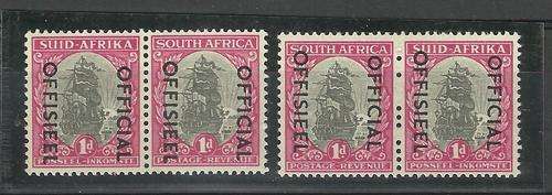 Union 1950-54 1D Official Pairs LHM with Variety dropped overprint