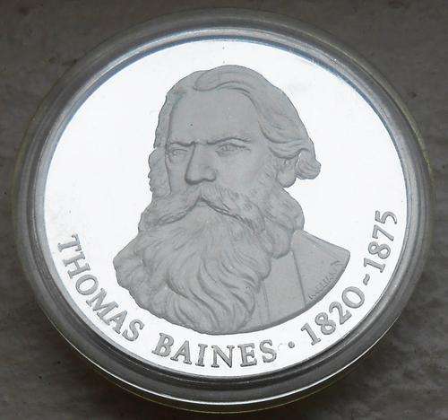 Sterling Silver Thomas Baines Medallion 1820-1875 Proof Cameo in Capsule 15g