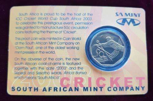SA Mint Carded 2003 Cricket 50c