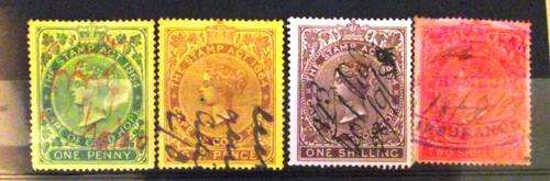 1864 Cape of Good Hope  1p ,6 p,  1/-  and 2/-   Revenue's Used