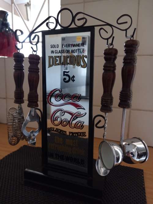 Vintage Coca-Cola 5c Mirror Bar Accessory on Stand