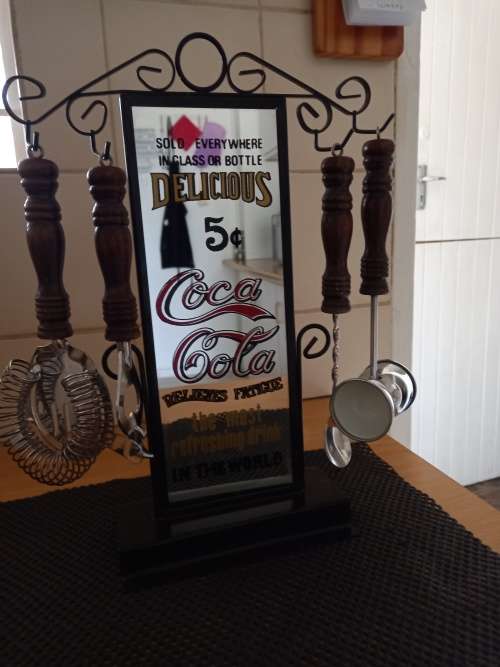 Vintage Coca-Cola 5c Mirror Bar Accessory on Stand
