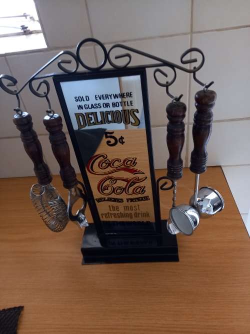Vintage Coca-Cola 5c Mirror Bar Accessory on Stand