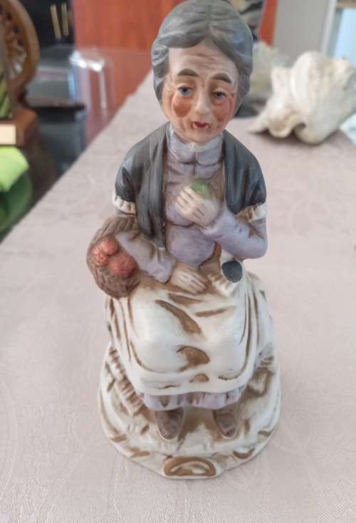 Vintage FBIA Bisque Porcelain Elderly Old Woman with Fruit Basket