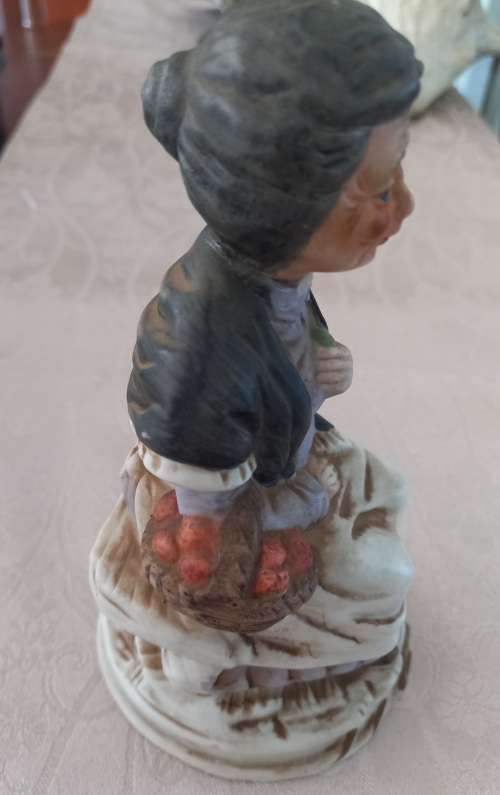 Vintage FBIA Bisque Porcelain Elderly Old Woman with Fruit Basket