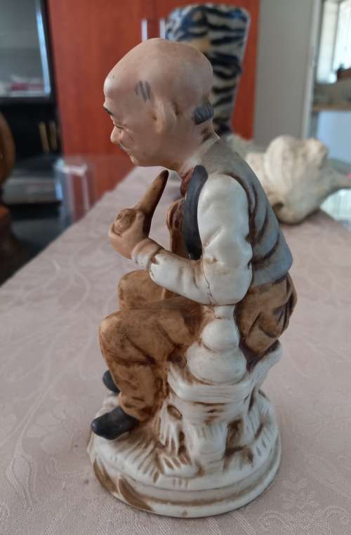 Vintage Rare - FBIA Bisque Porcelain Old Man Sitting on Bench with Cane/Pipe Hummel