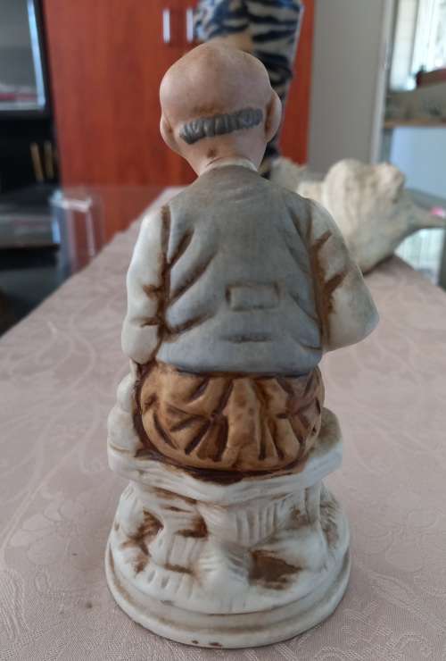 Vintage Rare - FBIA Bisque Porcelain Old Man Sitting on Bench with Cane/Pipe Hummel