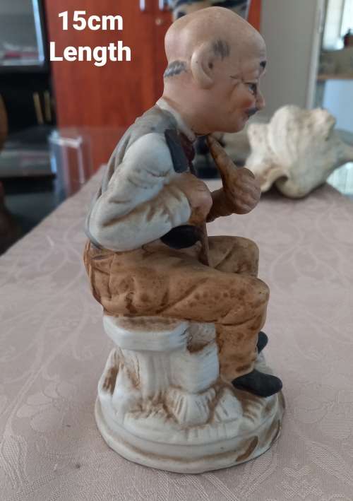 Vintage Rare - FBIA Bisque Porcelain Old Man Sitting on Bench with Cane/Pipe Hummel