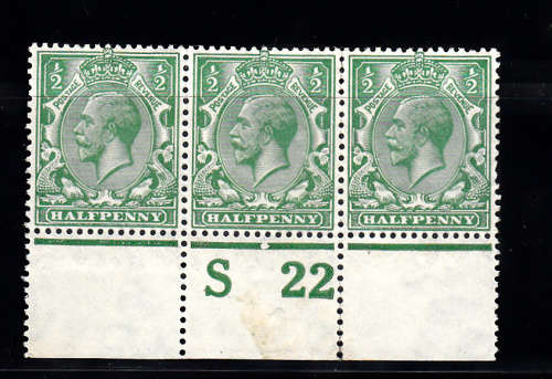 Great Britain KGV hinged mint strip with numbers as scanned