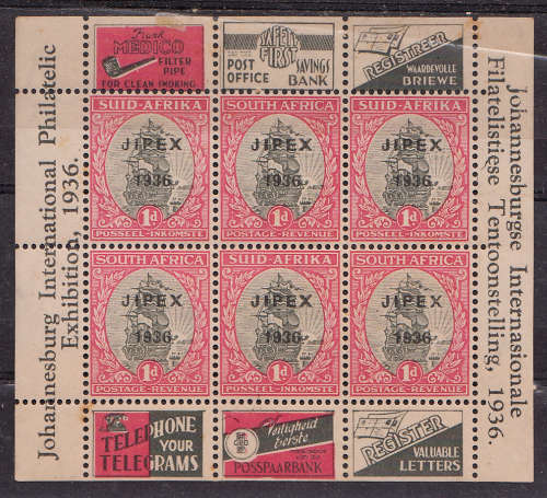 SA Union Jipex 1d sheet hinged mint