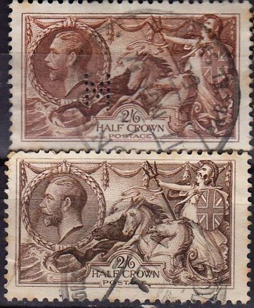 GB KGV seahorses 2/6 used top 2nd bottom first printings